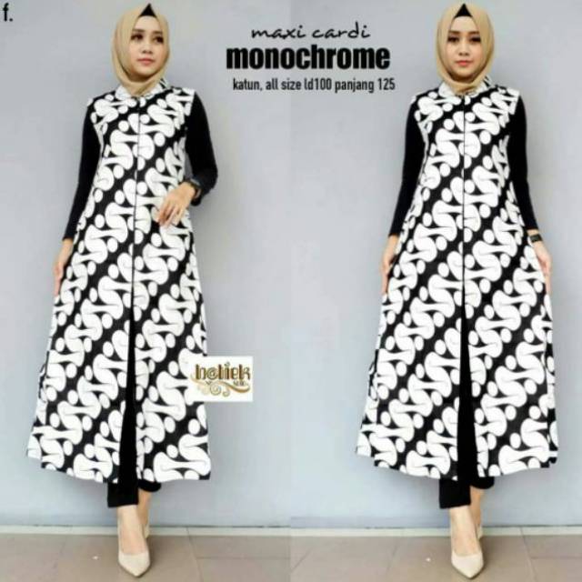 LONG OUTER MONOKROM LONG CARDI BATIK CARDI BATIK HITAM PUTIH CARDI BATIK MODERN CARDI BATIK KLASIK