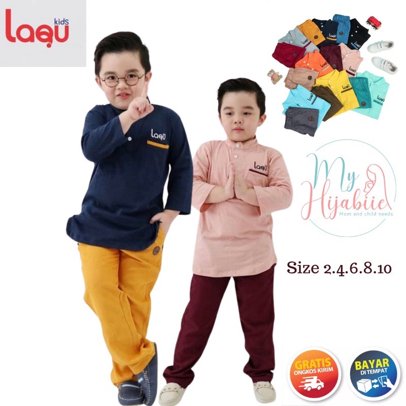 Laqu Setelan Kurta Koko Anak Laki Laki - Set Baju Muslim Lengan Panjang Lakilaki Size 2 4 6 8 10