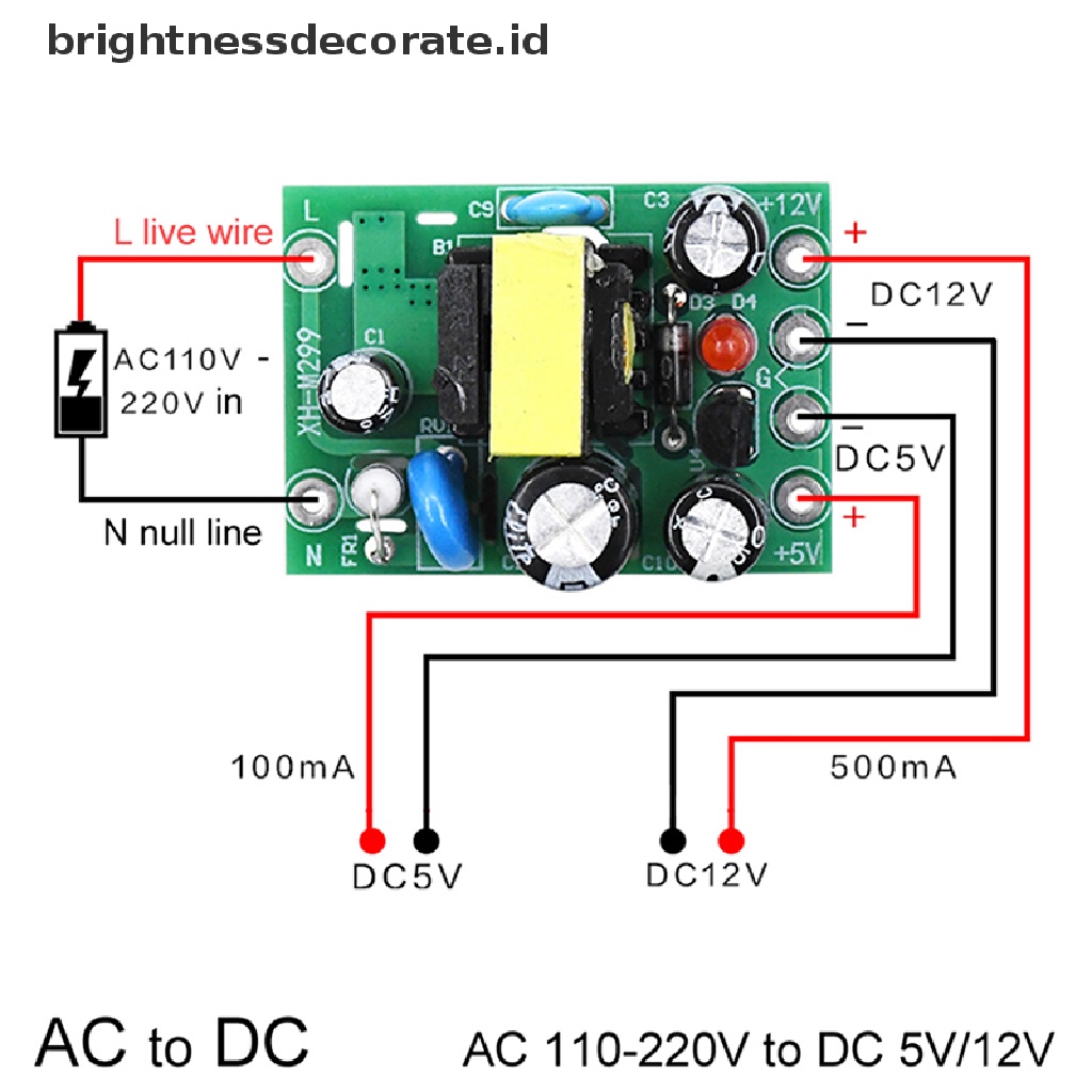 Papan Modul Konverter Mini Ac110V 220v Ke Dc 12v 0.2a + 5v