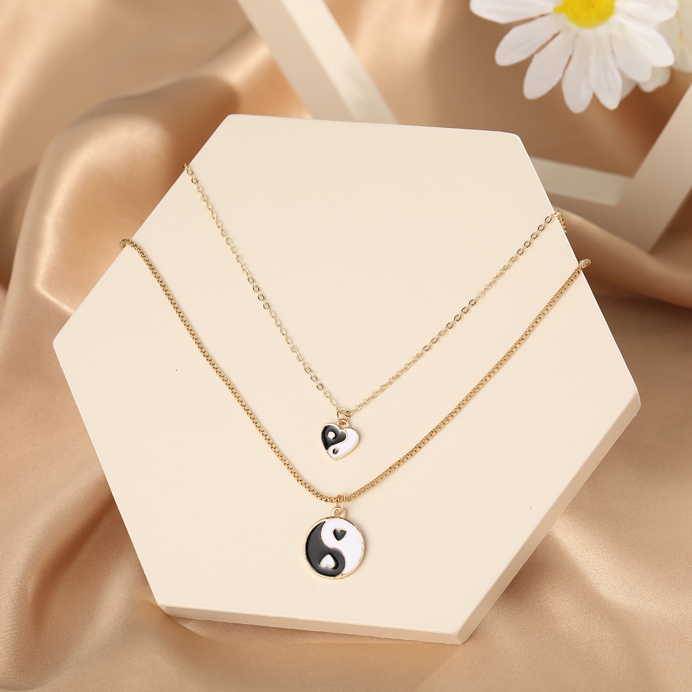 YEEZII Korean Fashion Heart-shaped Tai Chi Pendant Necklace Multi-layer Metal Choker Women Accessories