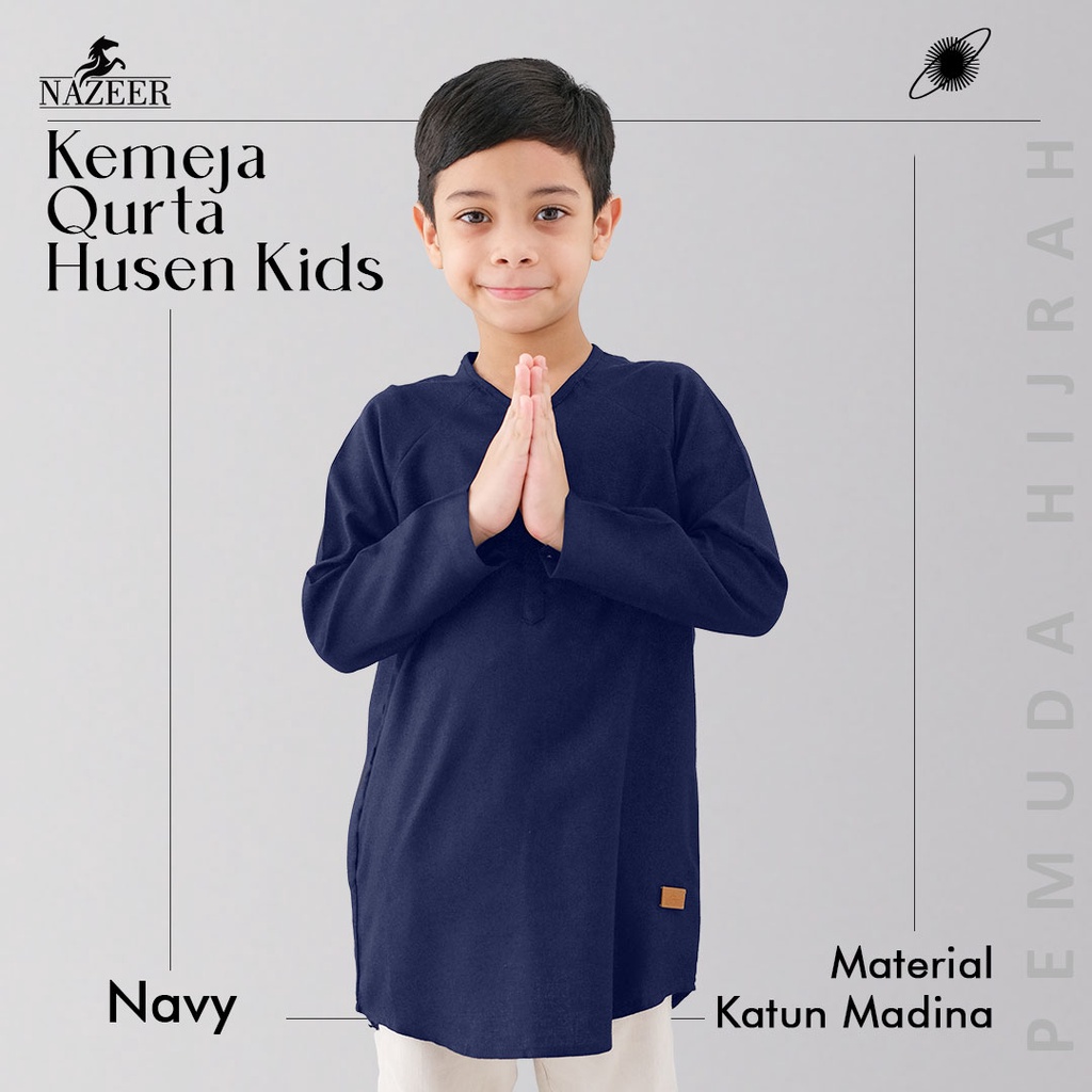 Baju Muslim Koko Kurta Basic Anak Laki Laki Lengan Panjang HUSEN KIDS NAZEER