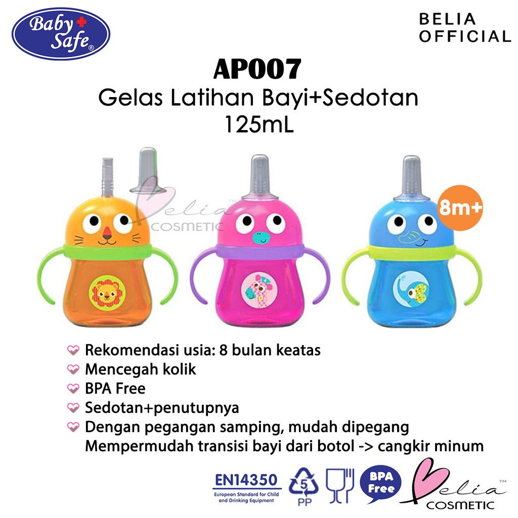 ❤ BELIA ❤ BABY SAFE Training Cup with Weighted Straw AP007 JP019 FS405 SK019 | gelas bayi sedotan pemberat