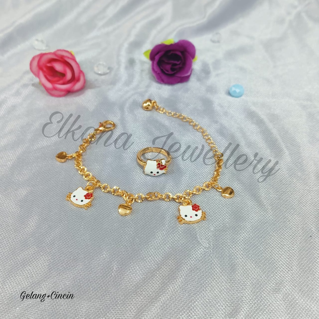 GELANG+CINCIN ANAK JURAI CAT Perhiasan super berkelas fashion korea anti karat dan anti luntur