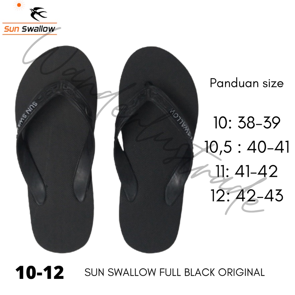 Sun Swallow Sandal Jepit Pria FULL HITAM Karet Size 10-12