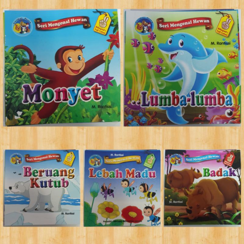 cerita anak bergambar SERI MENGENAL HEWAN bilingual full colour (seri 5 buku)