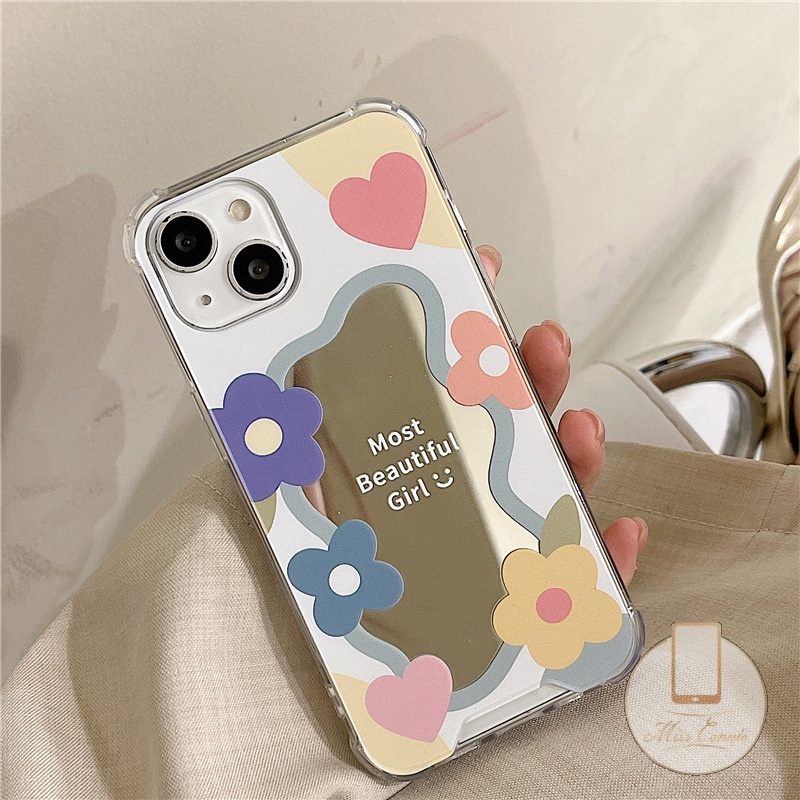 Soft Case Tpu Motif Bunga Dengan Cermin Makeup Untuk IPhone 11 7Plus 8Plus XR X XS Max 12 13 11 Pro Max 7 8 SE 2020