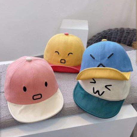 MetaCollections TOPI ANAK FASHION HAT MOTIF EKSPRESI LUCU TOPI ANAK UNISEX MOTIF BORDIR EMOJI
