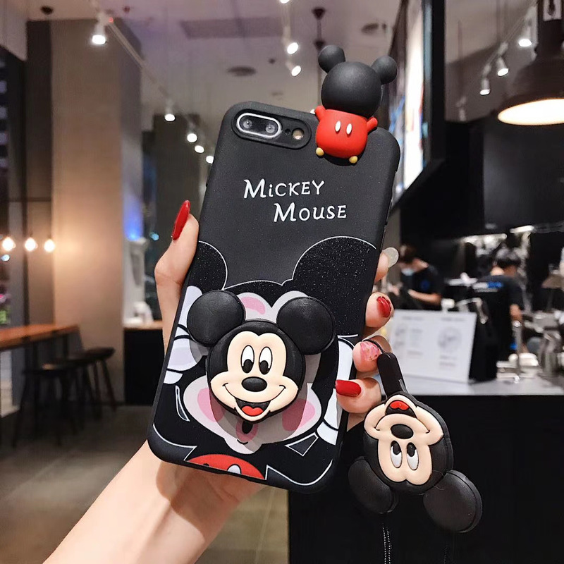 Disney Cartoons Mickey Minnie Soft Case iPhone 11 Pro Max XS XR SE2 i6 7 8 Plus Cartoon bracket lanyard Case