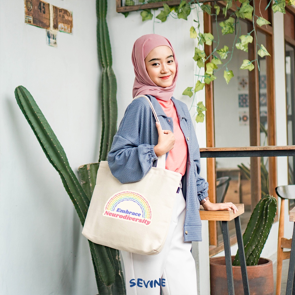 Sevine Tote Bag Kanvas Emily Resleting Kantong Tas Laptop Kuliah Sekolah Fashion Totebag Kerja Quotes Cute Aesthetic - RM