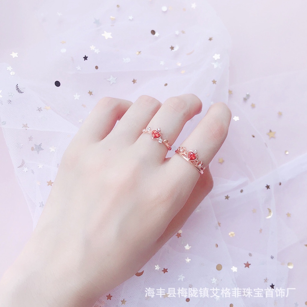 Cincin Model Terbuka Adjustable Desain Hati Warna Permen