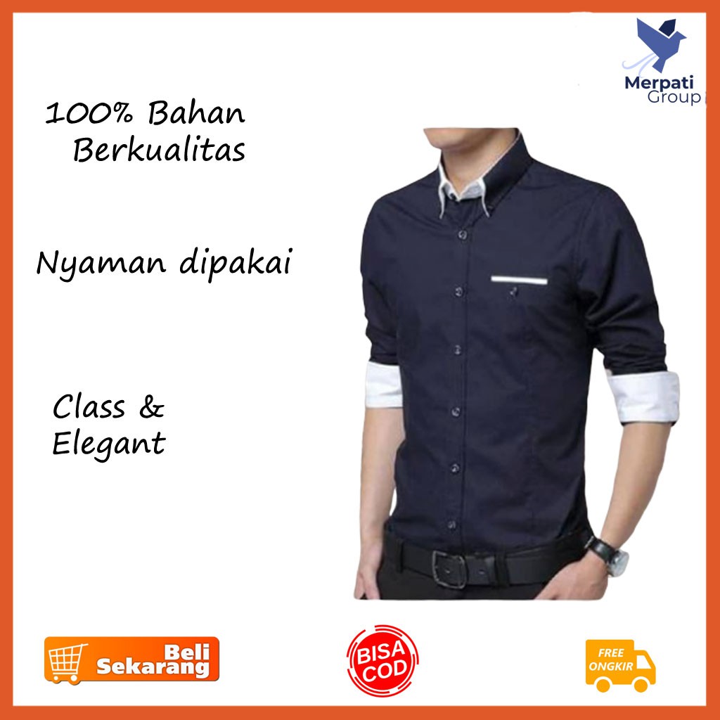 Kemeja Pria Tebal Bahan Adem Distro Baju Atasan Hem Kasual B3H6 Berkualitas Bagus Laki-laki Polos Fa