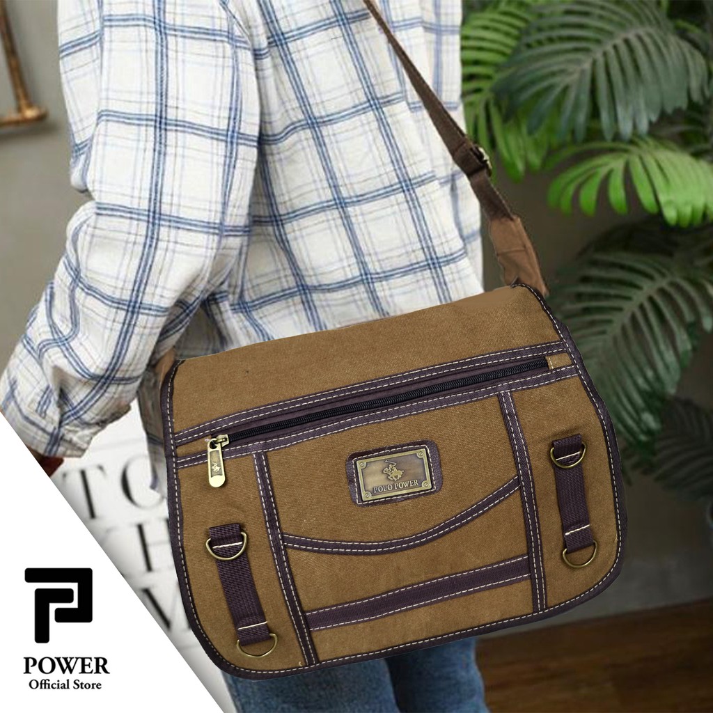 Tas Selempang Canvas Polo Power Shoulder bag Import Tas Slempang Bahu Pria Tas Kanvas Polo Original