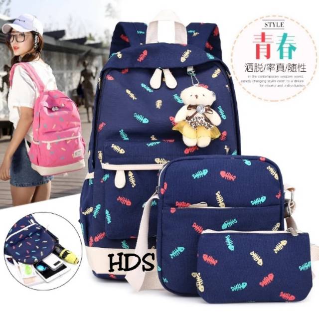 Tas ransel anak laki laki perempuan terbaru / Tas sekolah anak perempuan sd smp sma / Tas ransel karakter Among US / Promo Backpack fishbone / ransel 3in1 /ransel satu set murah