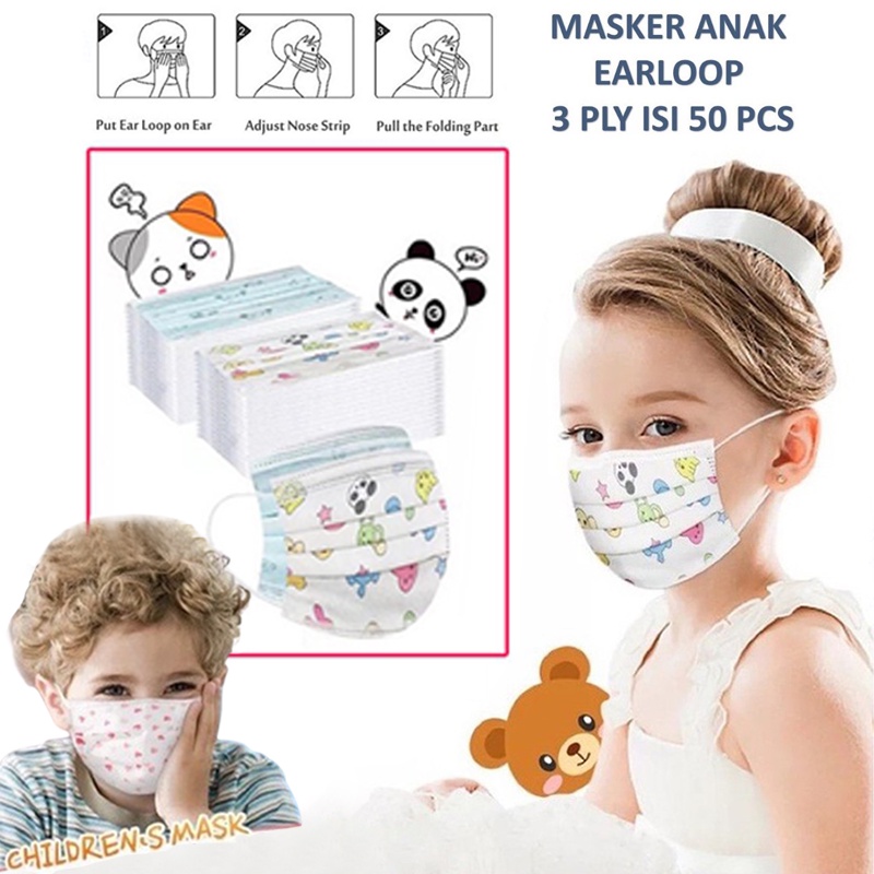 [1BOX Isi 50PCS] Masker Duckbill Anak Kids Hitam Polos 3Ply Earloop 3D Disposable Mask Masker anak