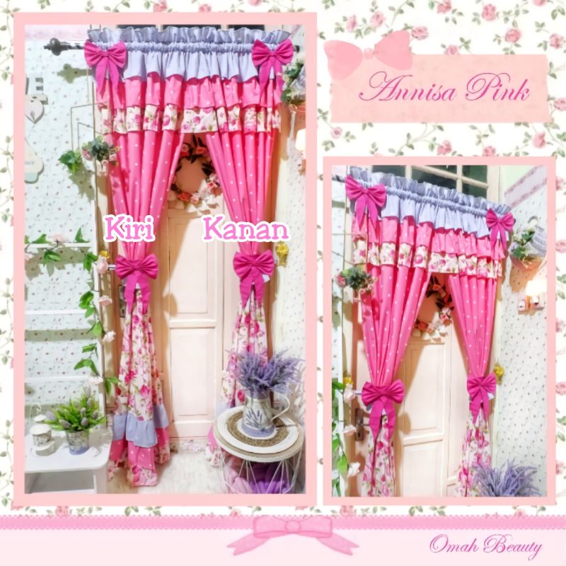Gorden Shabby (KANAN+KIRI) / PREORDER SEPASANG Gorden Annisa Pink Ungu Putih / Gorden Shabbychic Bun