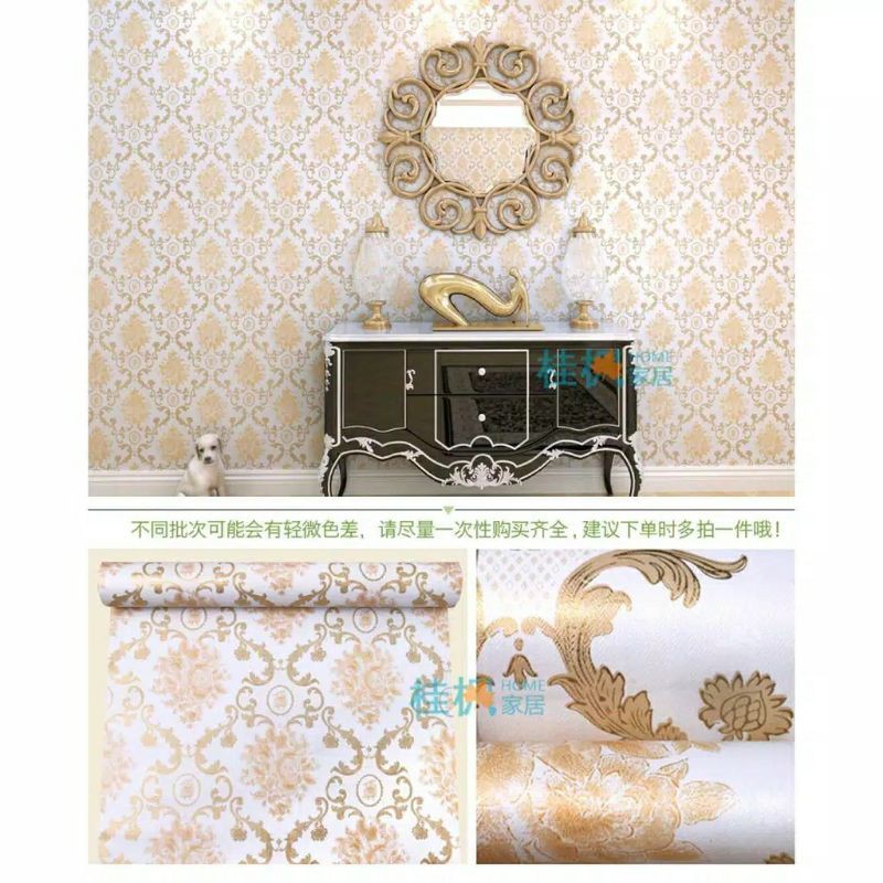 Wallpaper Stiker Dinding Motif Batik Gold Krem10m x 45cm