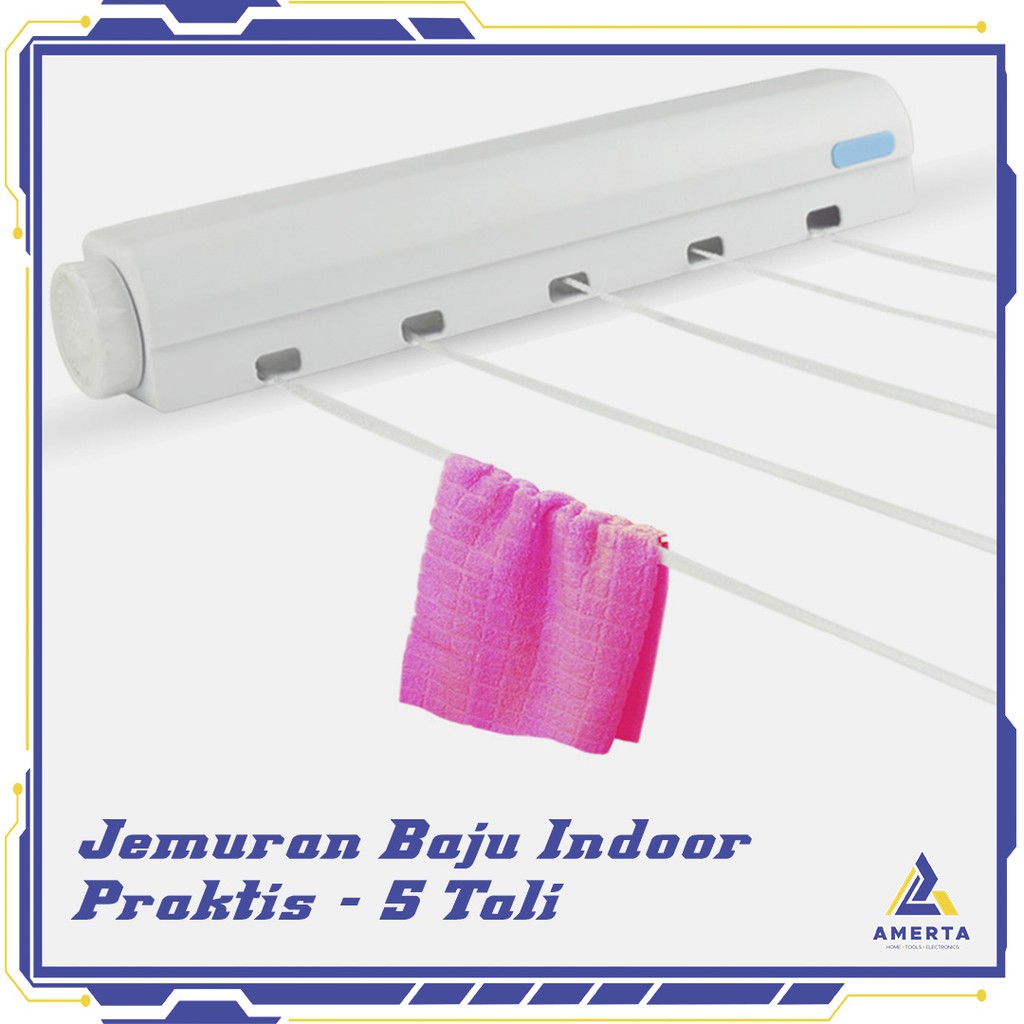 Jemuran Baju Praktis Indoor Retractable Clothesline 5 Tali TOPINCN  - ZB17 - White