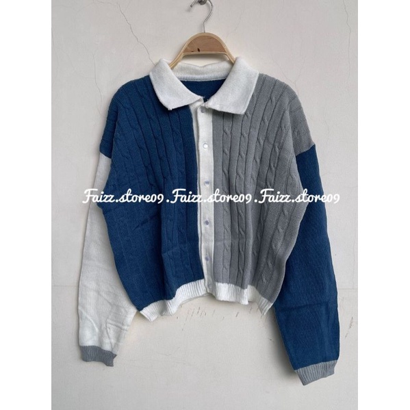 RIDA SWEATER CARDIGAN RAJUT MOTIF CABLE COMBINASI/CARDIGAN RAJUT MOTIF CABLE PREMIUM STORE09