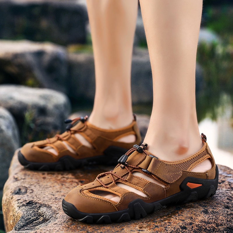 100% Kulit Sapi Asli Sepatu Sandal Hiking Pria Sepatu Gunung Anti Slip Original Mendaki Sports Mewah Trekking Outdoor 140