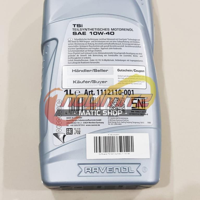 Oli Ravenol TSI Semi Synthetic 1L 10W-40 Yamaha NMAX XMAX Aerox 155