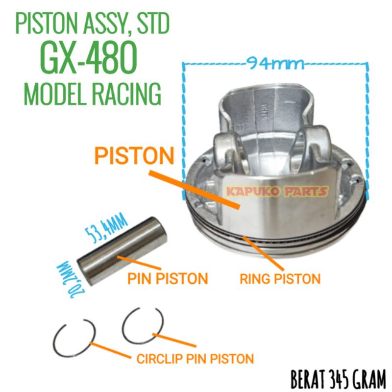 GX 480 PISTON ASSY 94MM STD MODEL RACING UNTUK MESIN PENGGERAK HONDA