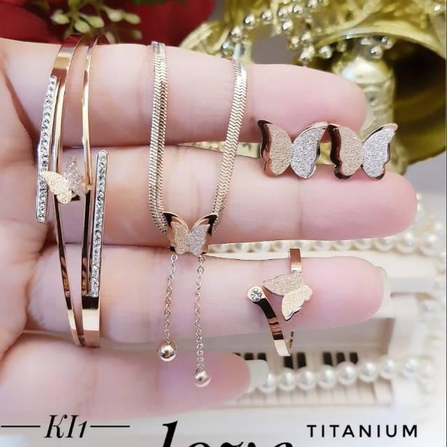 Titanium set perhiasan dewasa, cantik kalung 0408