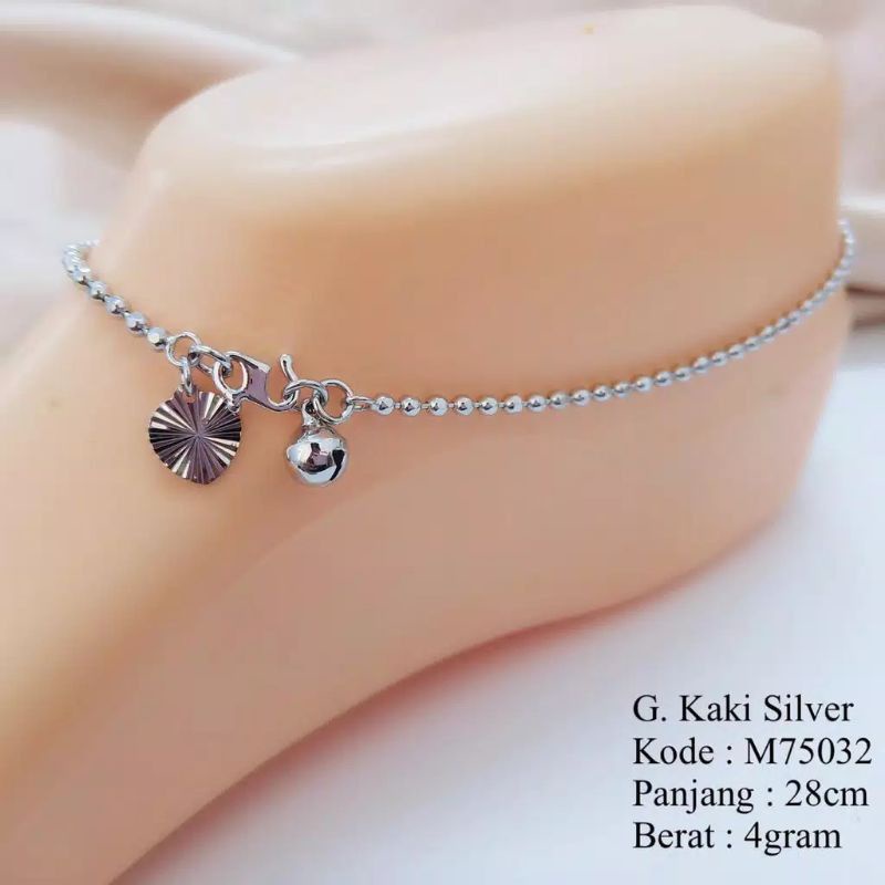 75014.2 Gelang Kaki Wanita Biji Lada Silver Ukir Sedang Titanium Lapis Emas 24k