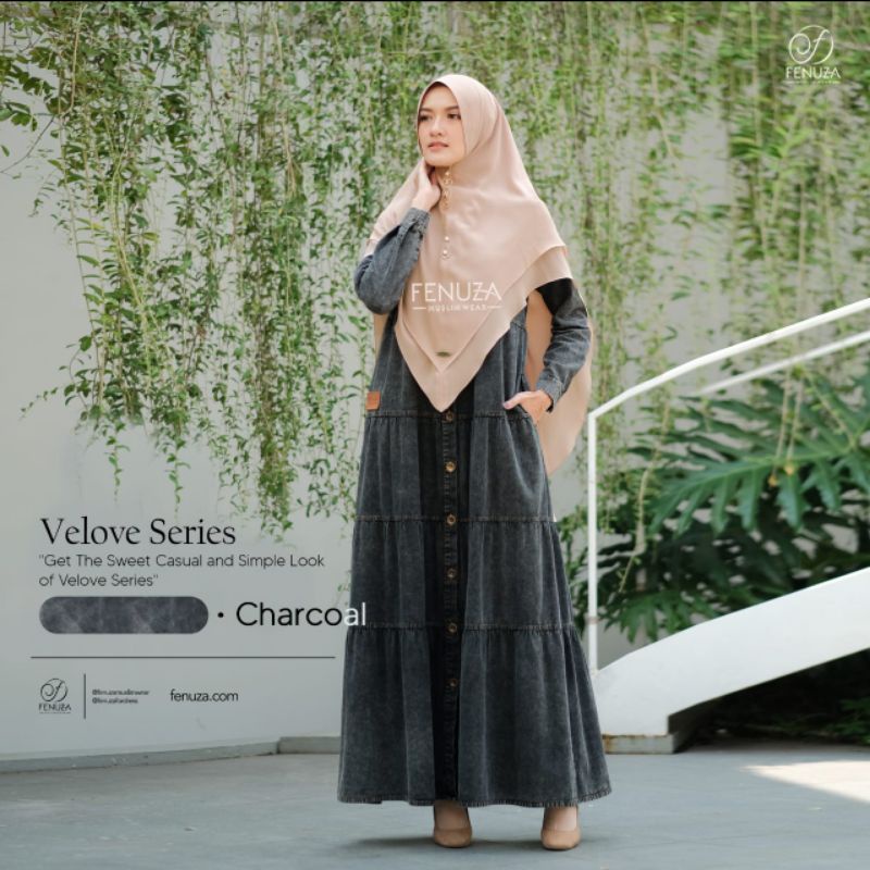 Fenuza - Velove denim dress warna elegant charcoal ready size XXS-XXL