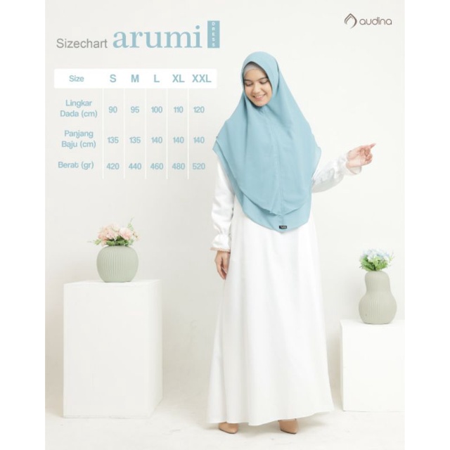 Gamis Putih Jumbo Arumi Dres Putih Tulang Ori Audina/Gamis Putih/Gamis Haji Umroh