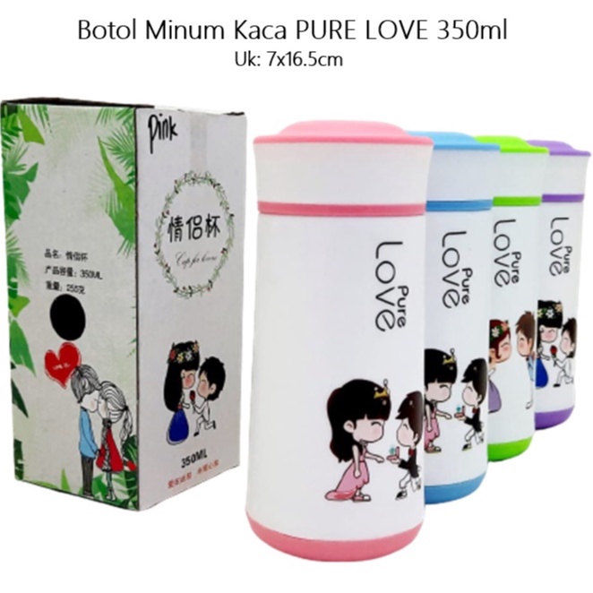 Botol Minum Kaca PURE LOVE 350ml