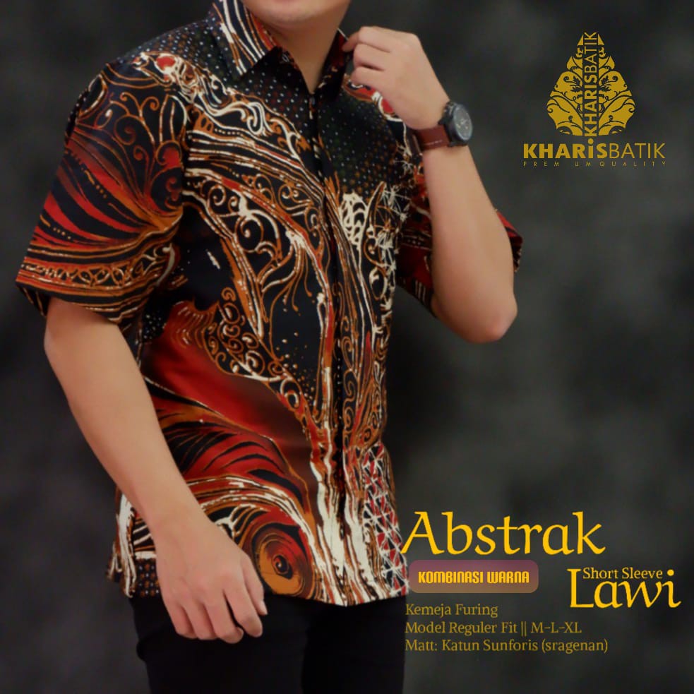 ABSTRAK LAWI KHARIS BATIKSOLOAMANAH KEMEJA BAJU BATIK PRIA SOLO LENGAN PENDEK PANJANG LAPIS FURING ATASAN BATIK PREMIUM MODERN KATUN HALUS WATU KRIKIL PRISMASARI MUSTIKA ARSOPURO NOGO EMAS MANUK LASEM SISIKAN SOGAN GURDO IJO LAWAS MEGA BERLIAN SHAKA WIRYA