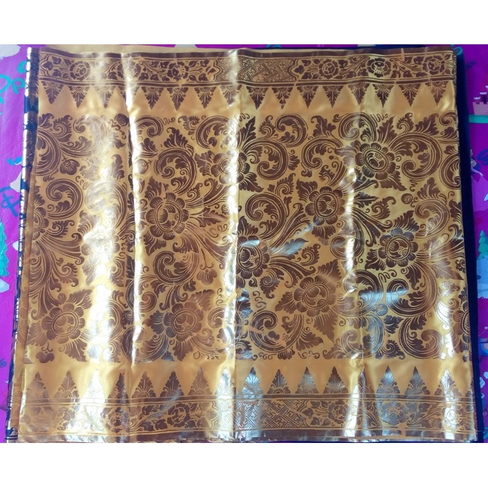 Kain prada Bali motif daun bunga emas gold dekorasi bali harga per meter