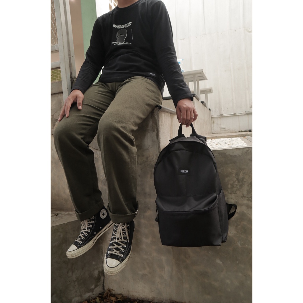 LOOK BACK - TROY Backpack Black - Tas Ransel - Tas Gandong Original