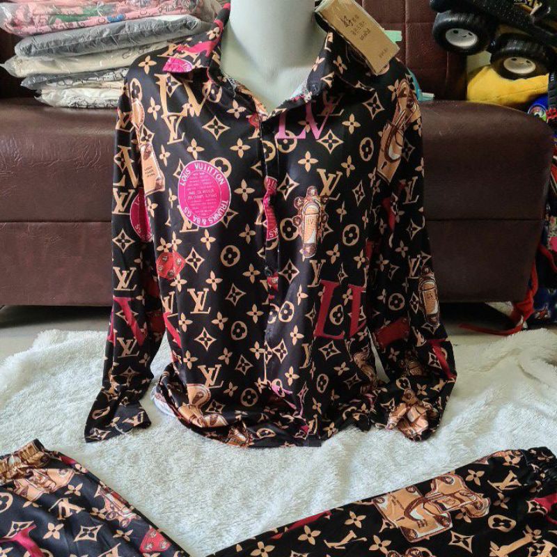 Setelan kemeja wanita import bahan premium Lv hitam