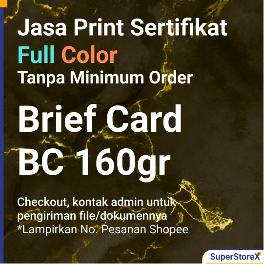 Jasa Print Cetak Sertifikat Kertas BC Brief Card 160gr Warna A4