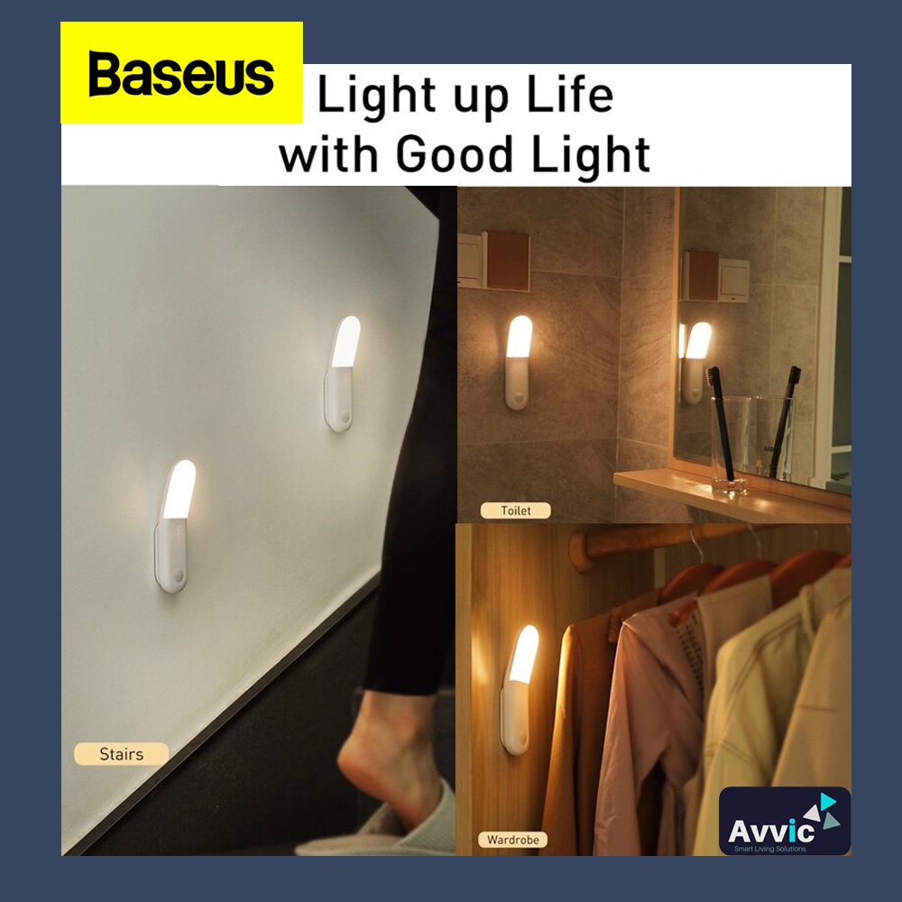 BASEUS Lampu Tidur Darurat Dinding Otomatis Aisle Sunshine Night Light Sensor Human Body