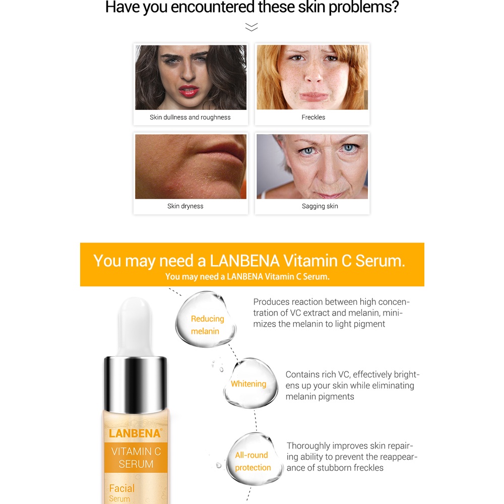 [BARU]LANBENA VITAMIN C SERUM-Mencerahkan Wajah Pemutih Melembabkan Anti-kerut Perawatan kulit (30ml)