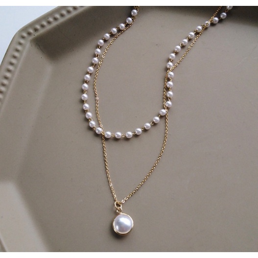 KALUNG TITANIUM WANITA PANJANG MUTIARA PEARL ELEGANT RETRO ANTI KARAT AKSESORIS FASHION IMPORT KOREA KLG37