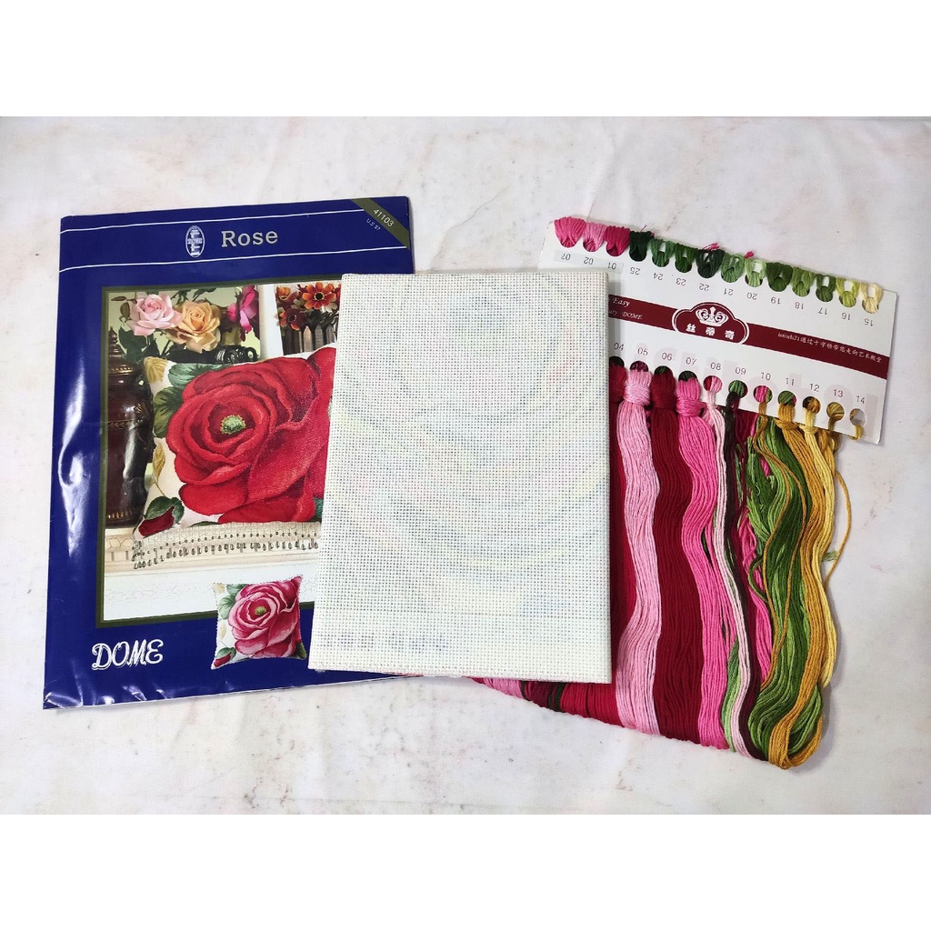 Paket DIY Craft Sulam Kristik DOME 41103PP Pink Rose Bunga Mawar Pola Kain