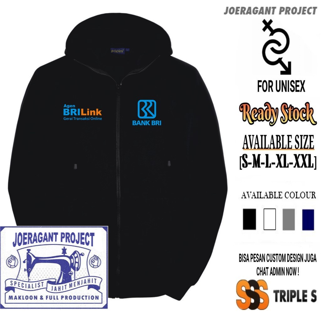JAKET HOODIE ZIPPER AGEN BRILINK BRI LINK BANK BRI FASHION DISTRO GAUL MURAH PERBANKAN JP