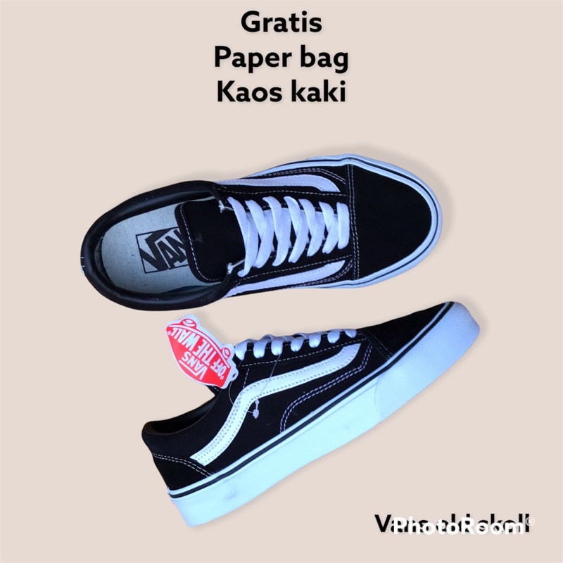 (FREE KAOS KAKI - GRATIS PAPER BAG) SEPATU VANS OLDSKOOL BLACK WHITE PREMIUM BNIB