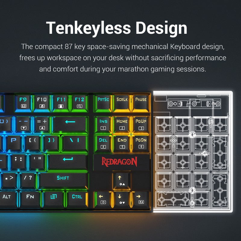 Redragon Keyboard Gaming Mechanical TKL RGB Kumara K552RGB-1