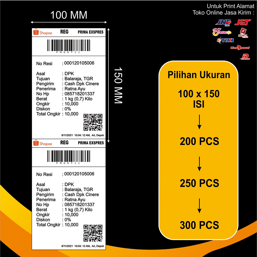 

LABEL RESI THERMAL / STIKER BARCODE LABEL THERMAL EKSPEDISI 100 X 150 MM