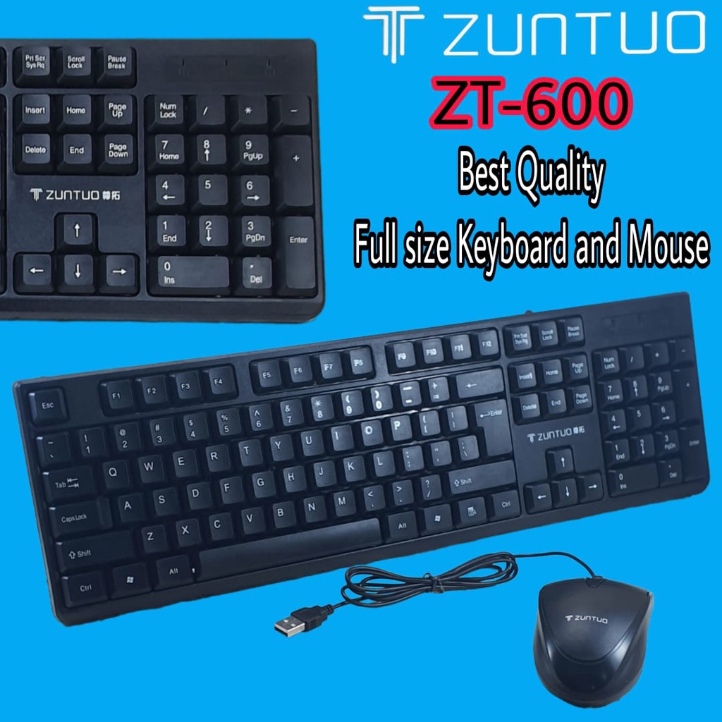 Keyboard Kabel + Mouse Cable USB ERRLY ZT-600 Paket Combo Wired 104 Keys Classic Design ZT600