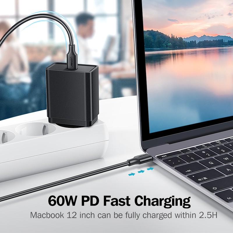 【Stok Produk di Indonesia】Kabel Data Cable USB C to Type-C Desain Ugreen 60W untuk Samsung Macbook Xiaomi