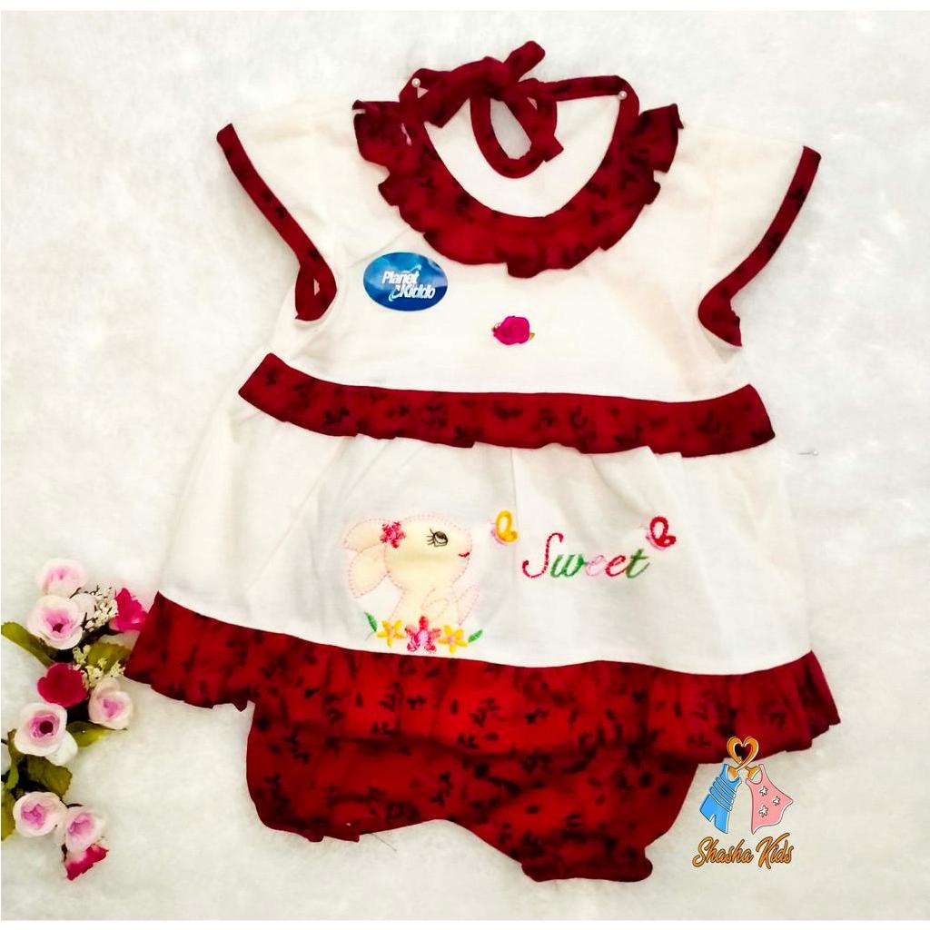 [L-027] Baju Bayi Perempuan /Dress Bayi Perempuan Planet Kids cantik Murah 0-6 bln