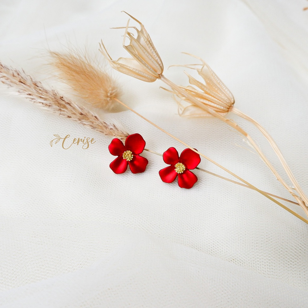 Madelief Earrings | Anting tusuk bunga merah korea cantik aksesoris wanita trendy stylish