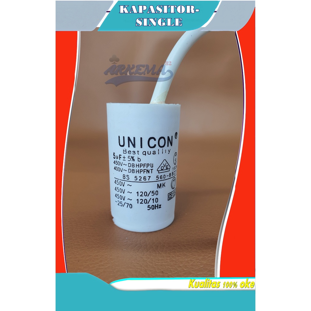 KAPASITOR BULAT SINGLE UNICON |  ELCO / CAPASITOR MESIN CUCI / POMPA AIR | KAPASITOR SINGLE - ARKEMA