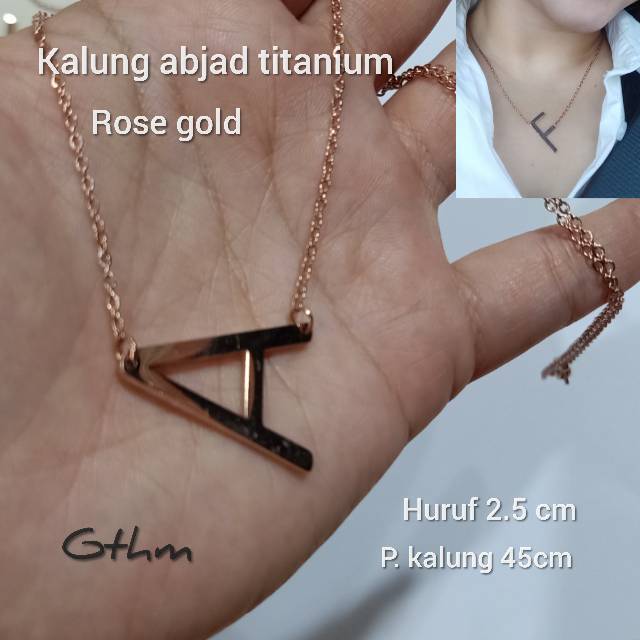 Kalung titanium gisel abjad huruf 2.5cm rosegold mewah stainless steel