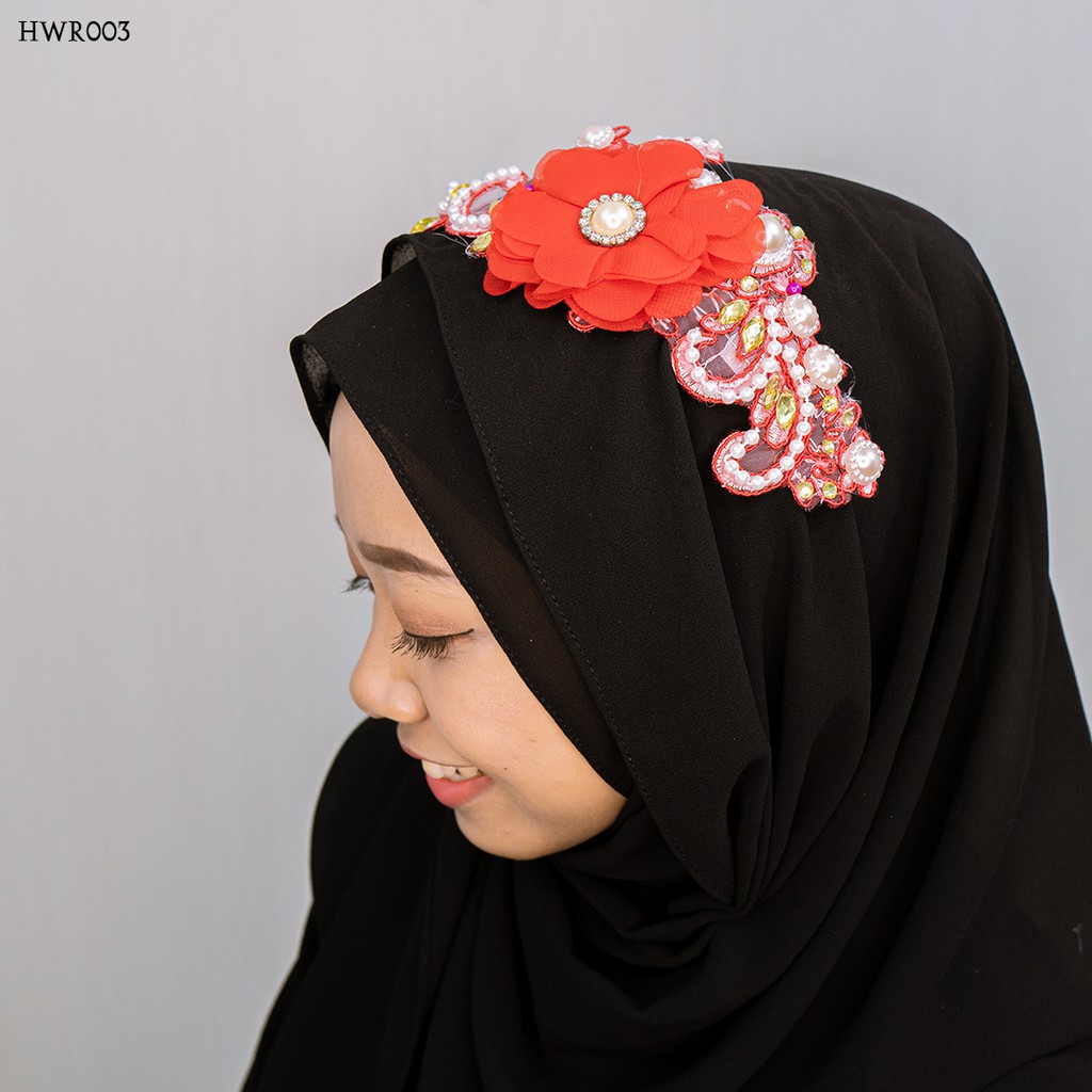 [STOK TERBATAS] AKSESORIS BRIDAL PESTA HAIRPIECE BUNGA BROKAT MERAH HWR003